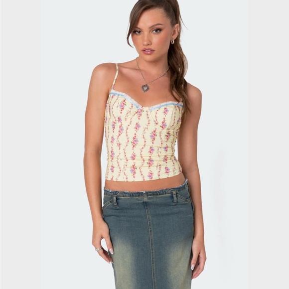 Edikted Yellow and Pink Floral Top - Picture 1 of 5
